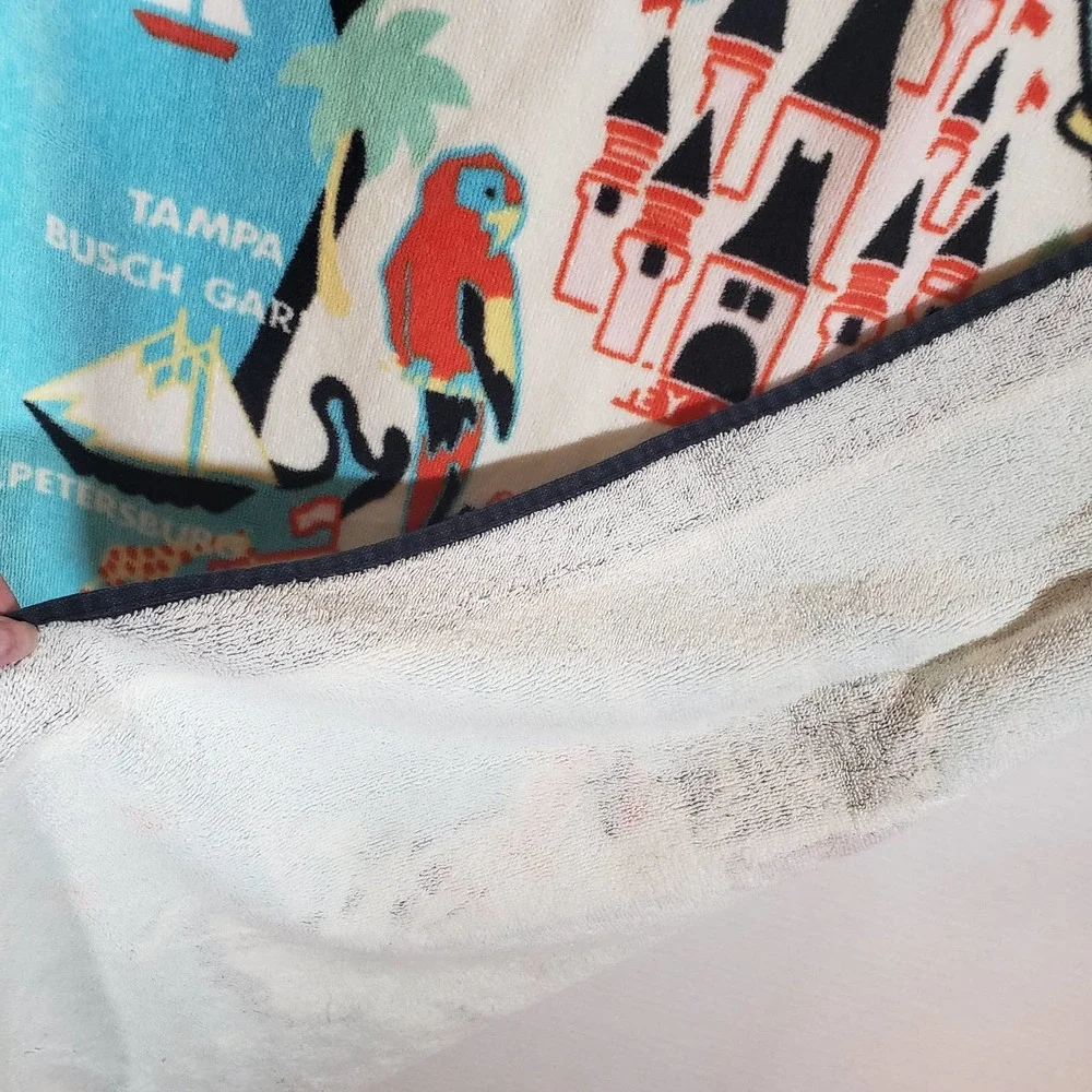 Vintage Souvenir Florida Map Beach Towel Conker Artist Hillary Vermont 90s